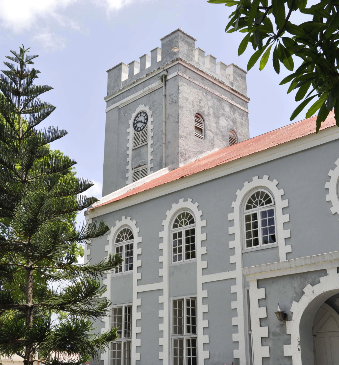 The St Michaels cathedral building in Barbados with grey walls and orange tiled roof