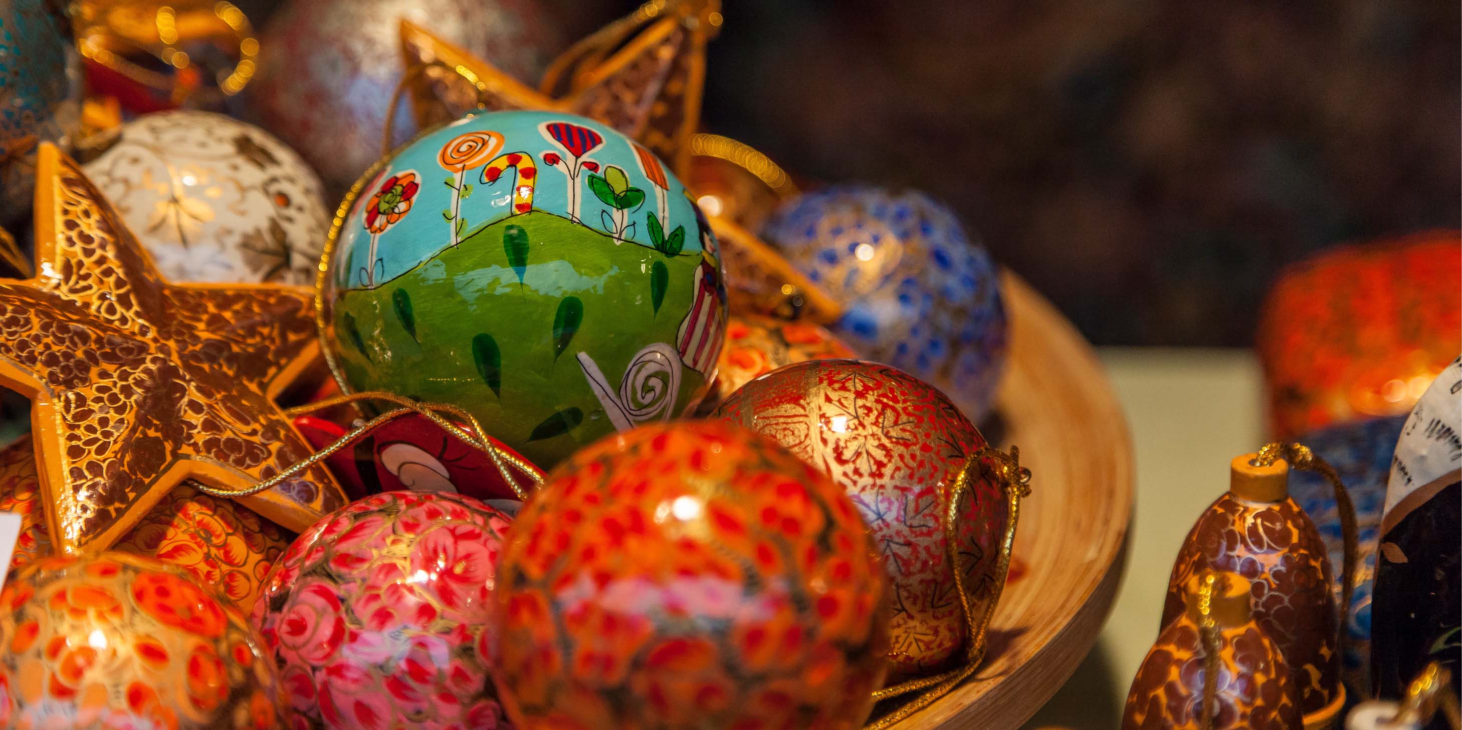 Ornaments and decorations at a German Christmas market