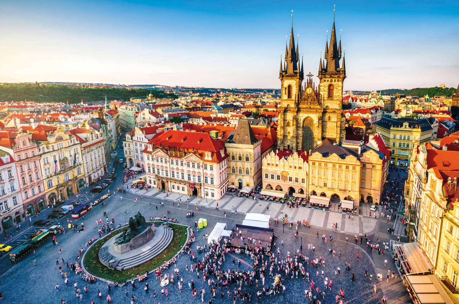 Aerial view of Prague town square