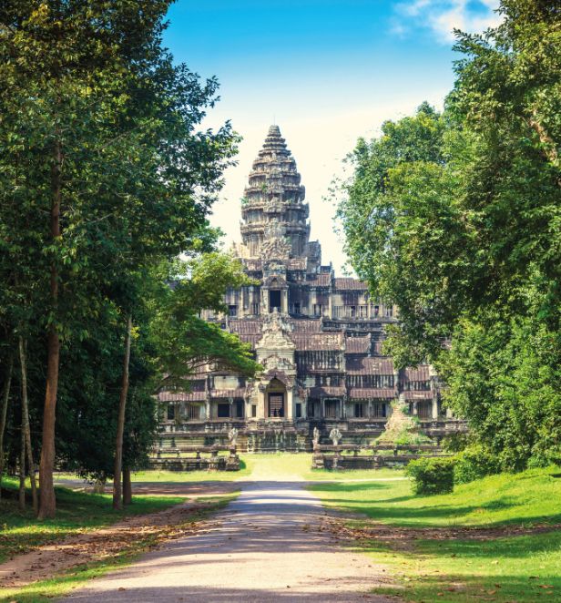Approaching the Angkor Wat temple complex