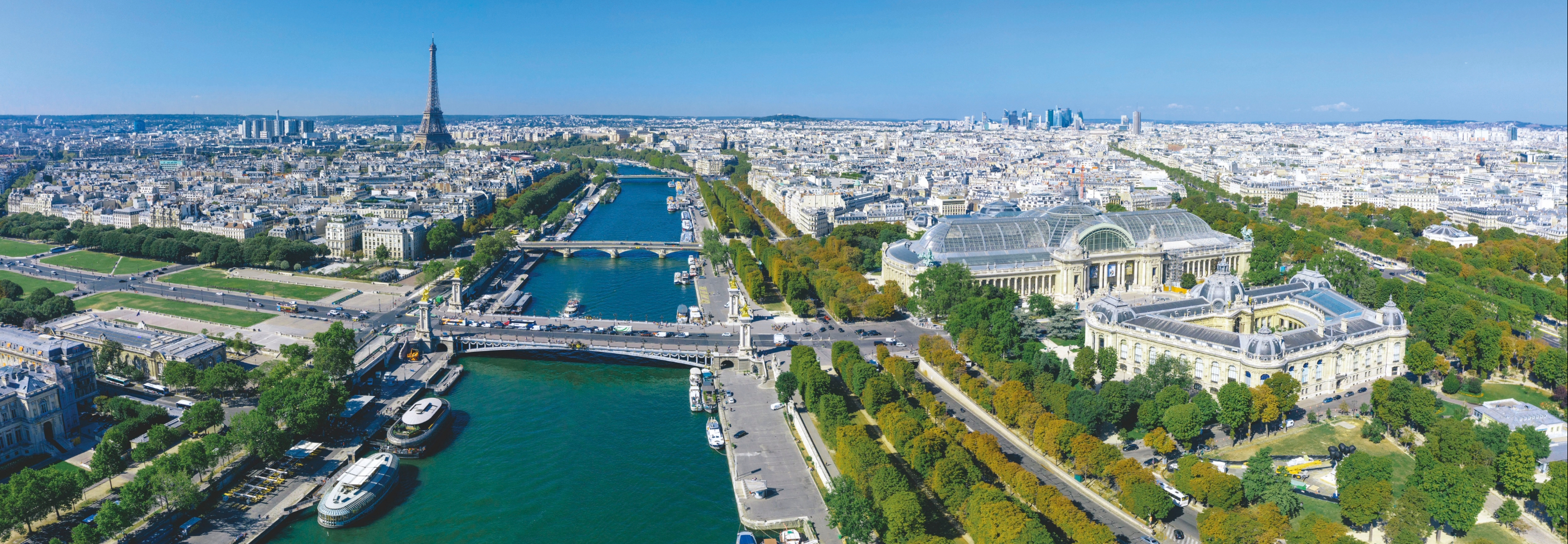 Aerial view of Paris and the Seine River