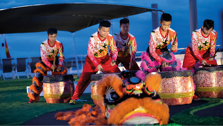 Lion Dance performance on board a Southeast Asia luxury river ship