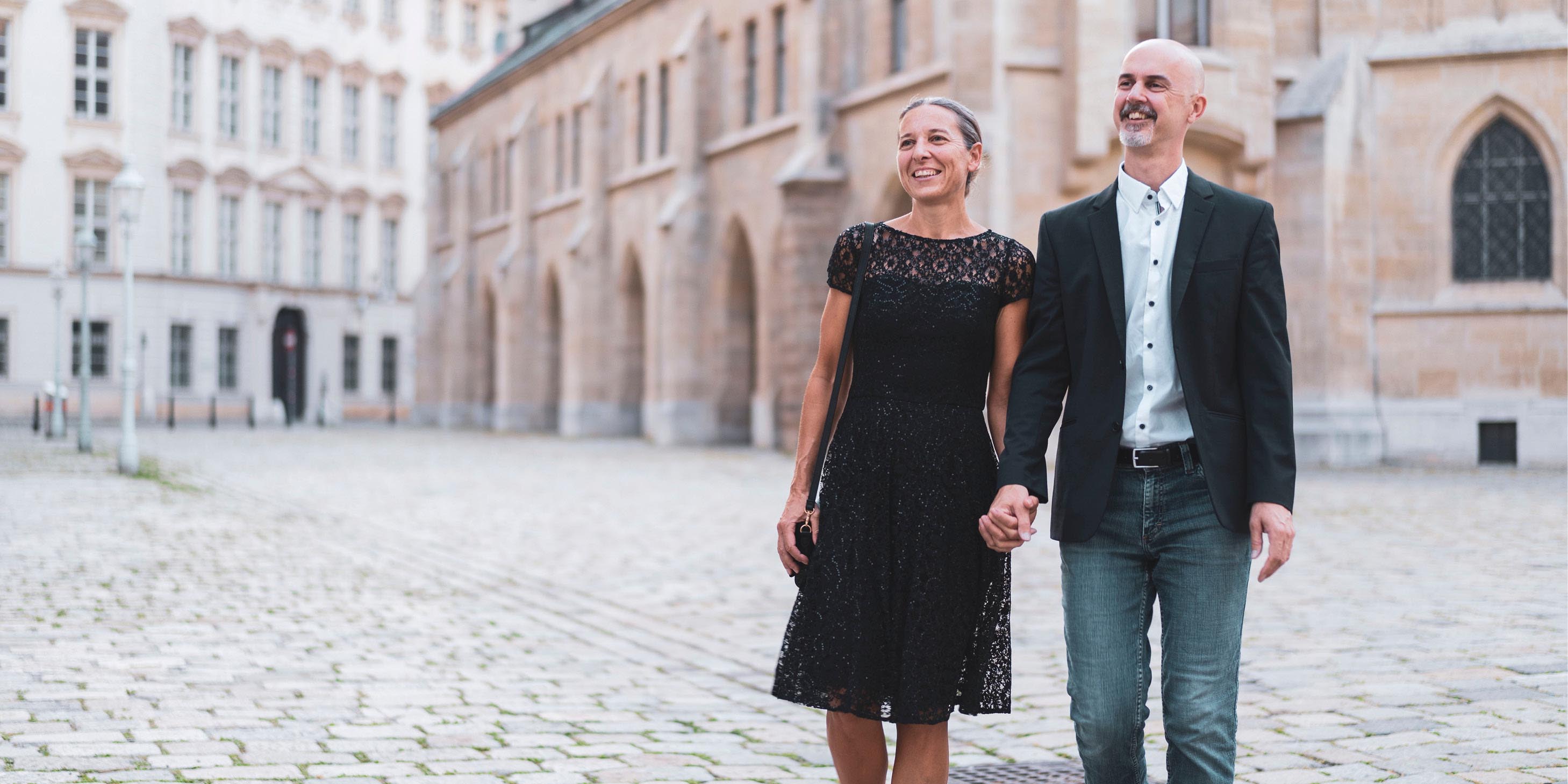 Couple exploring the beautiful architecture in Vienna, Austria